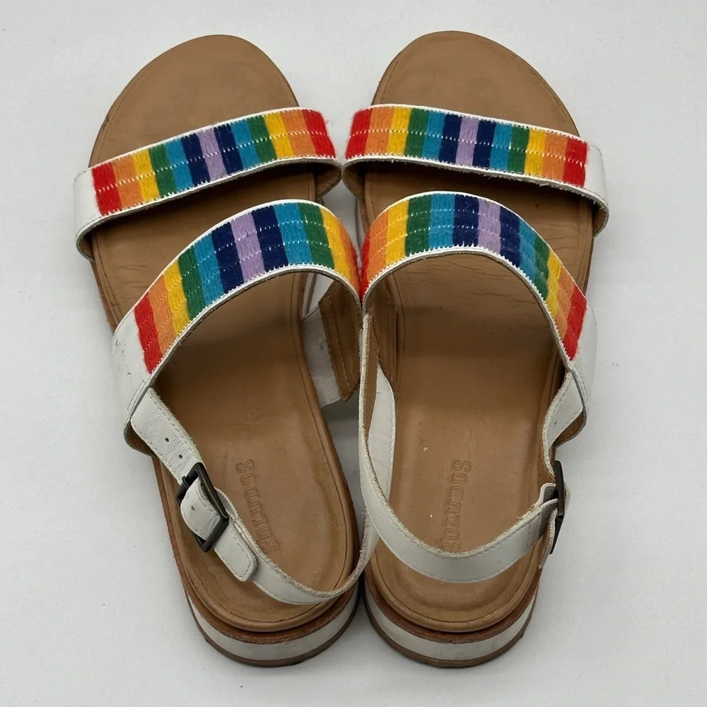 Soludos Remy City Sandals Rainbow‎ and White Women’s Size 9 Embroidered
